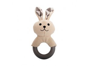 Kousátko králík s TPR kroužkem, se zvukem, 21 cm, krémová/šedá, HipHop