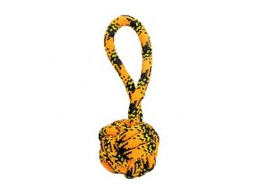 Přetahovadlo s uzlovaným míčem HipHop ROPE ø 7cm /20 cm, neon oranžová, černá, žlutá