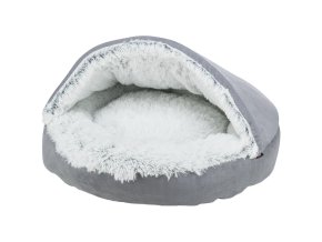 HARVEY plyšová jeskyně s hebkým vlasem, šedá/bílo-černá (ø 70 cm)