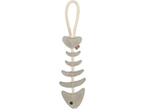 FishBone - rybí kost na laně, 43 cm, hračka pro psy, 100% pravá kůže/lano, šedá