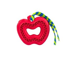 Dentální hračka jablko přírodní guma pro štěňata s látkovým střapcem 8 cm HipHop