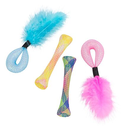Set 4ks trubiček s peřím, hračka pro kočky,  15 cm 1 set