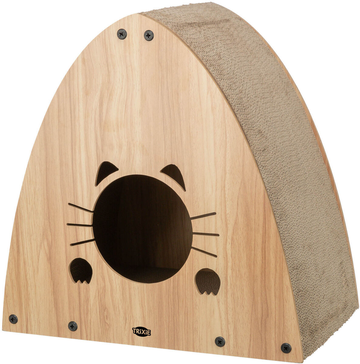 Škrabací domek s katnipem, 48 x 48 x 28 cm, světlešedá