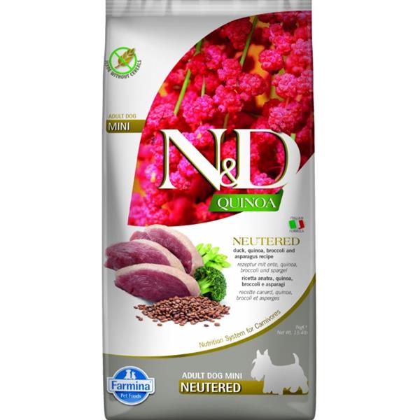 N&D Quinoa DOG Neutered Duck&Broccoli&Asp. Mini 7 kg 
