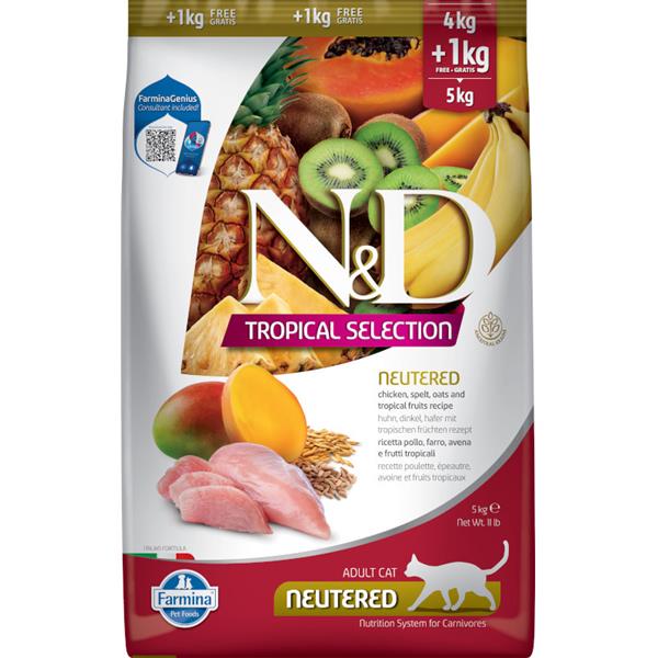 N&D TROPICAL SELECTION CAT Neutered Chicken 4+1kg 