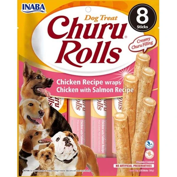Churu Dog Rolls Chicken with Salmon wraps 8x12g