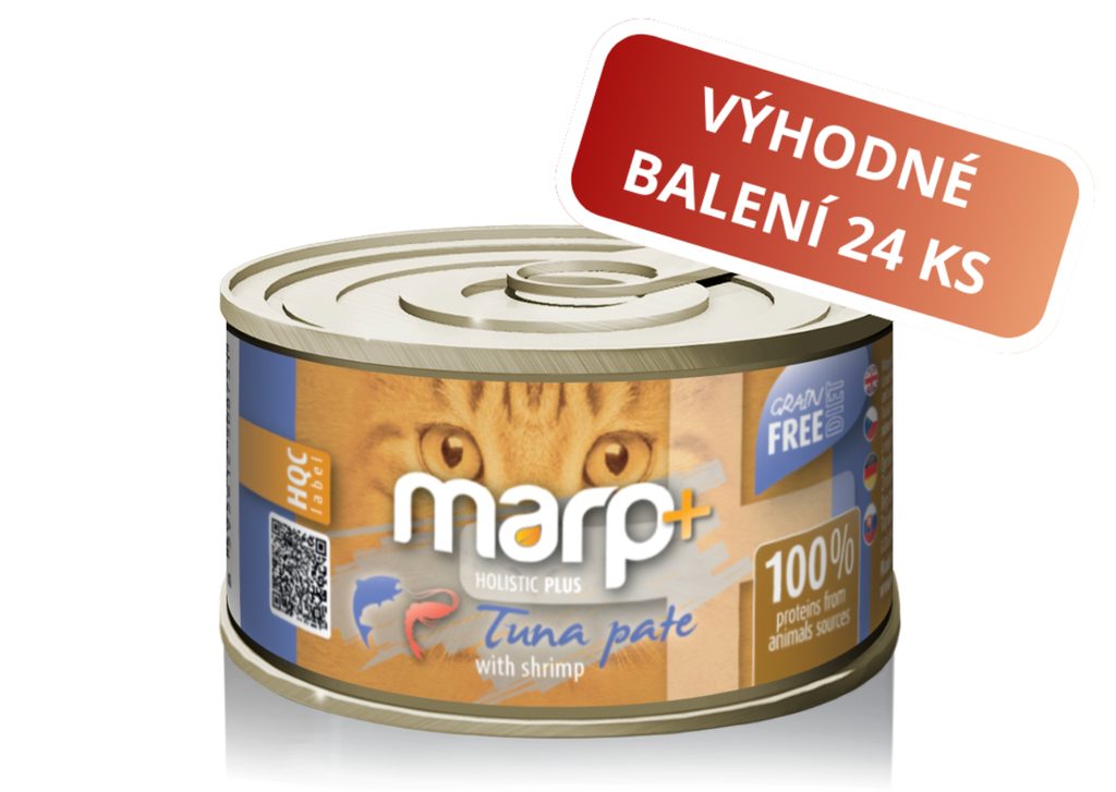 Marp Holistic Plus konzerva pro kočky – Tuňákové paté s krevetami 24x70g