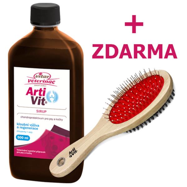 Vitar Veterinae Artivit sirup 500 ml + DentOn 100 g + kartáč zdarma (chondroprotektivum a zubní péče pes + kočka)