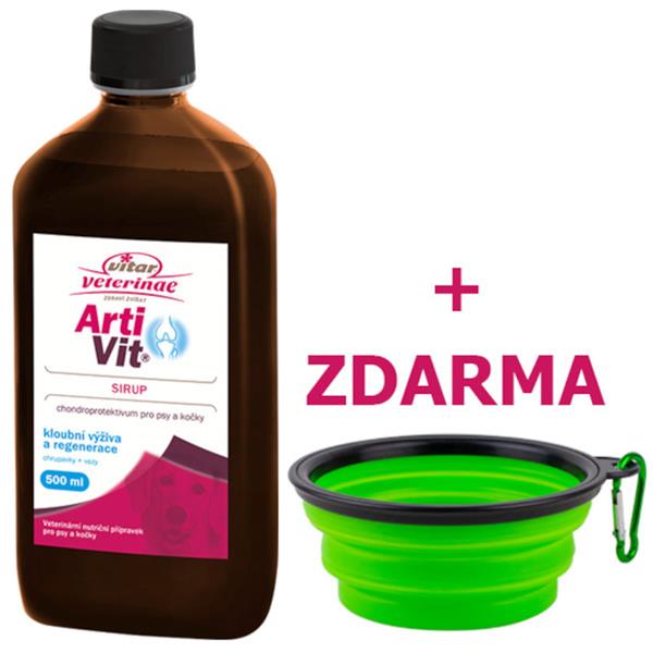 Vitar Veterinae Artivit sirup 500 ml + DentOn 100 g + cestovní zdarma (chondroprotektivum a zubní péče pes + kočka)