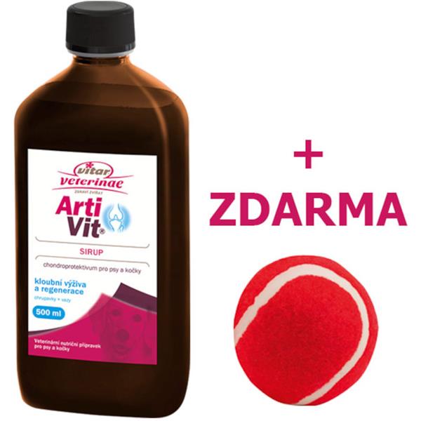 Vitar Veterinae Artivit sirup 500 ml + DentOn 100 g + aportovací míček zdarma (chondroprotektivum a zubní péče pes + kočka)