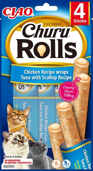 Churu Rolls cat snack kuře, tuňák a hřebenatka 4x10 g