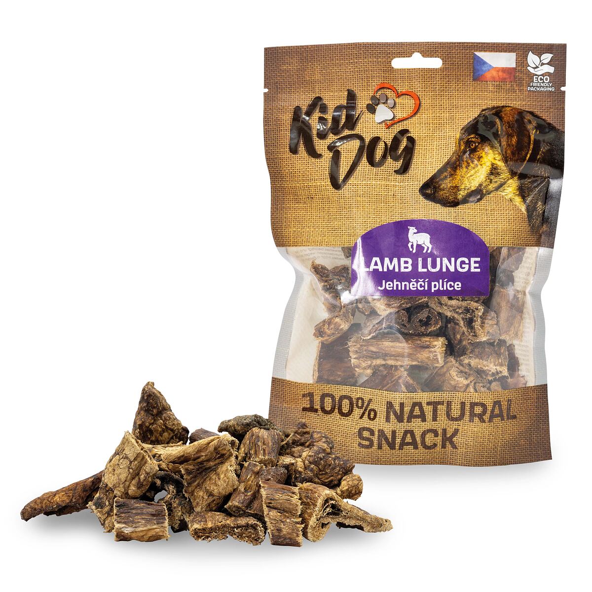 KIDDOG 100 % Natural Snack, jehněčí plíce 2-4 cm 80g