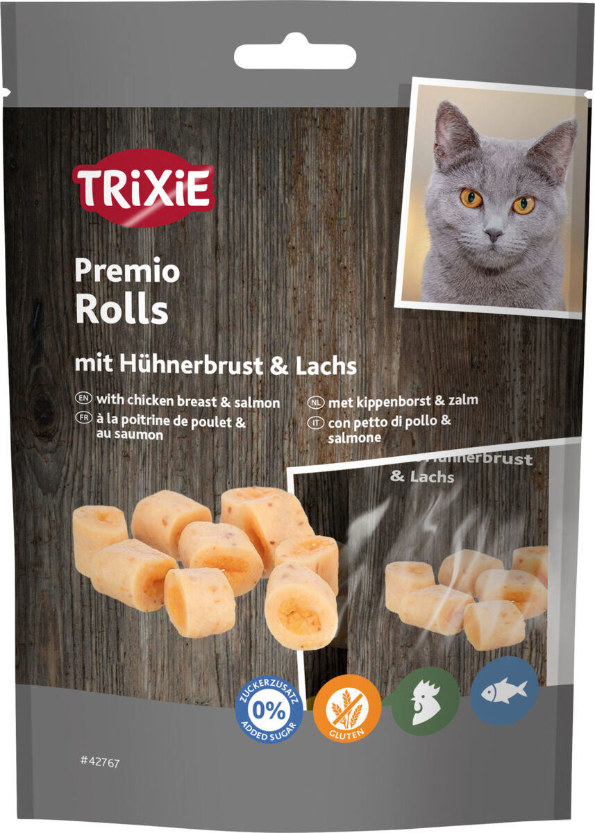 PREMIO Rolls, válečky s kuřecím a lososem,  obsah masa 72 %, 50g