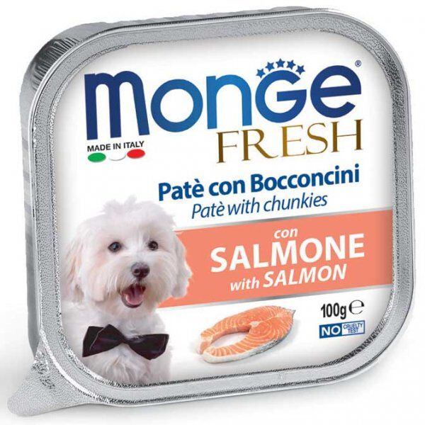 MONGE FRESH - paštika a kousky s lososem pro psy 100g