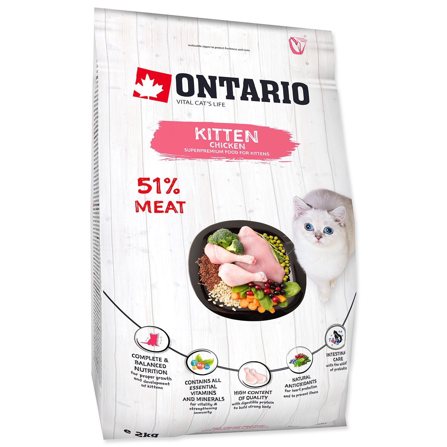 ONTARIO Kitten Chicken 2 kg + 4ks kapsiček ZDARMA