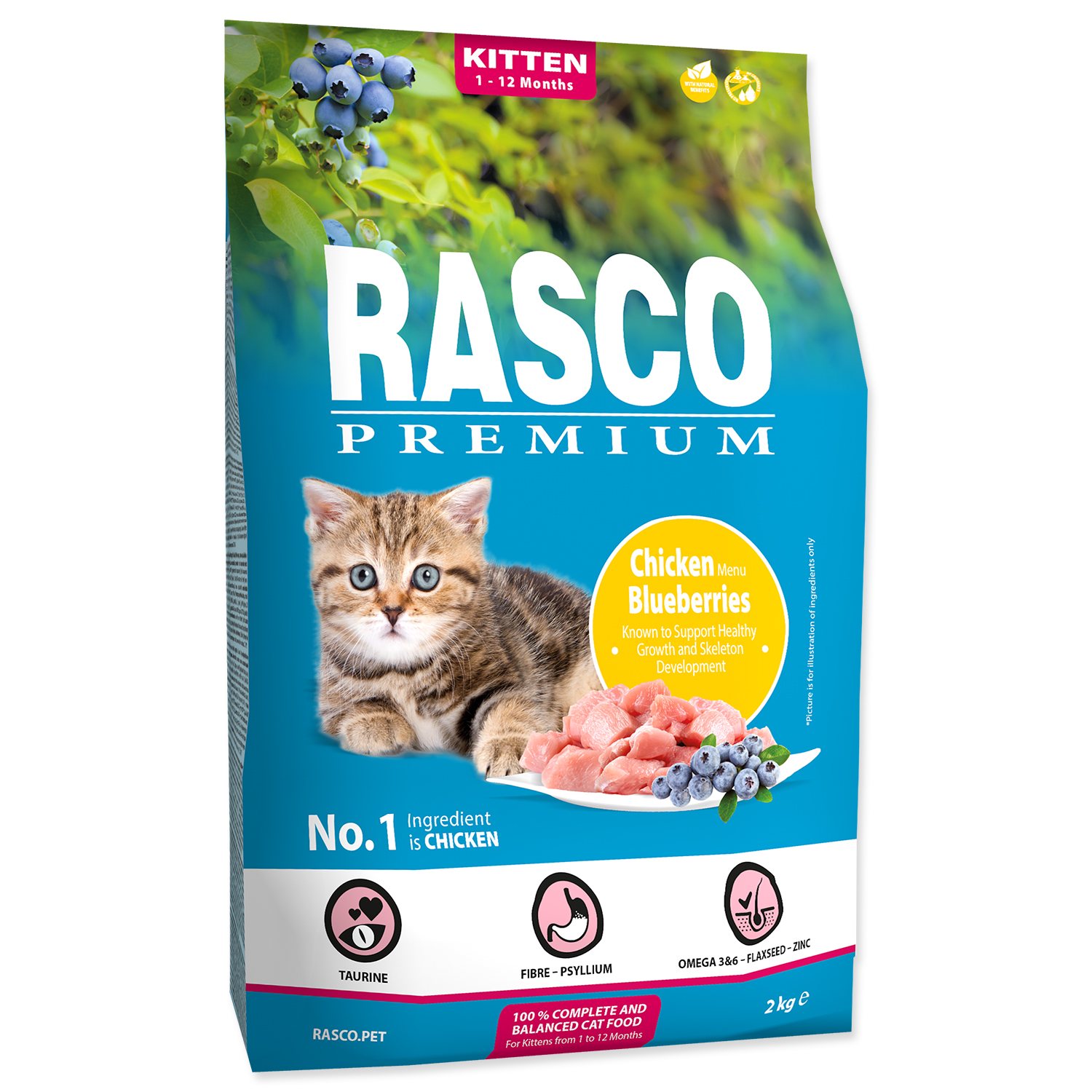Granule RASCO Premium Kitten kuřecí s borůvkou 2 kg