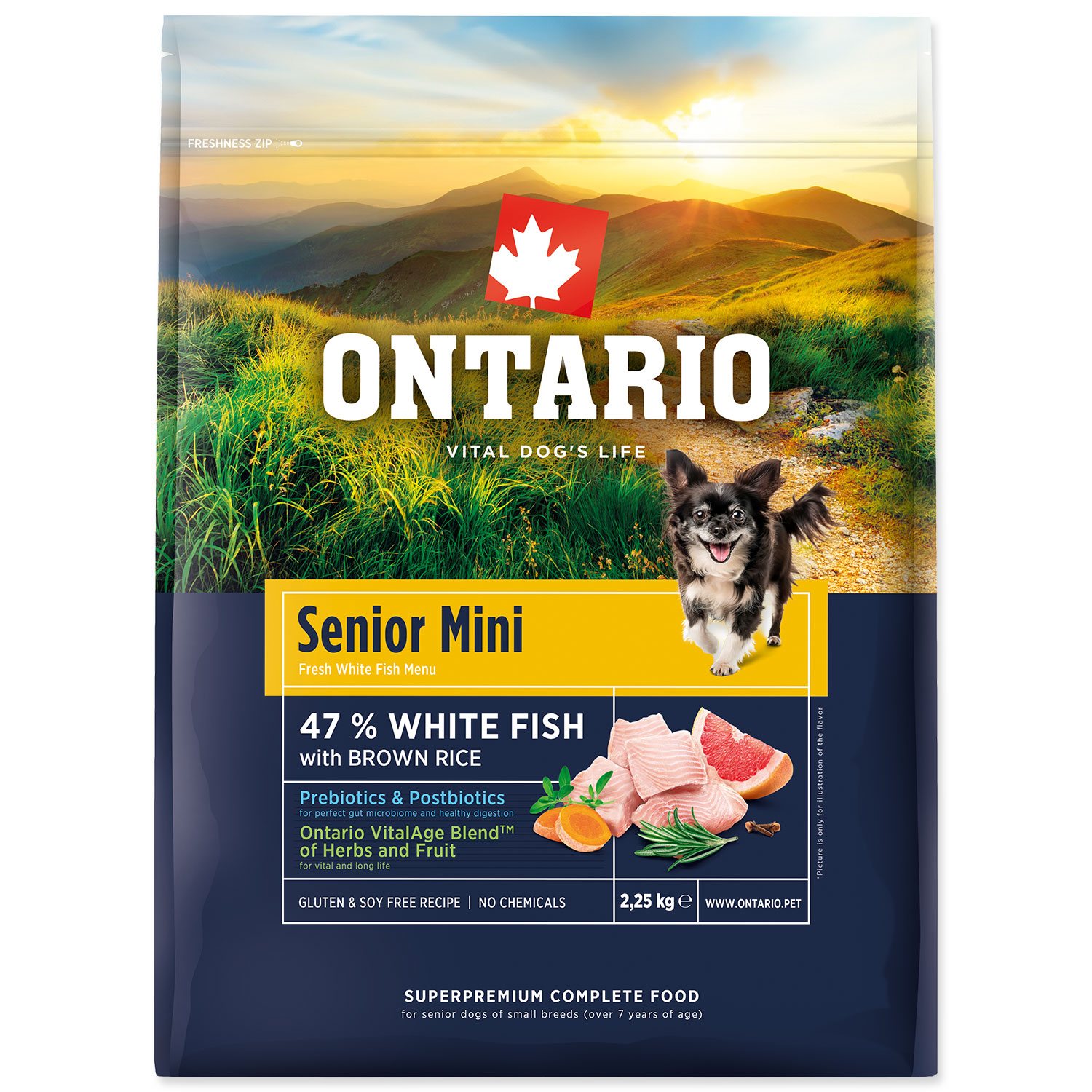 Krmivo Ontario Senior Mini Fish & Brown Rice 2,25kg
