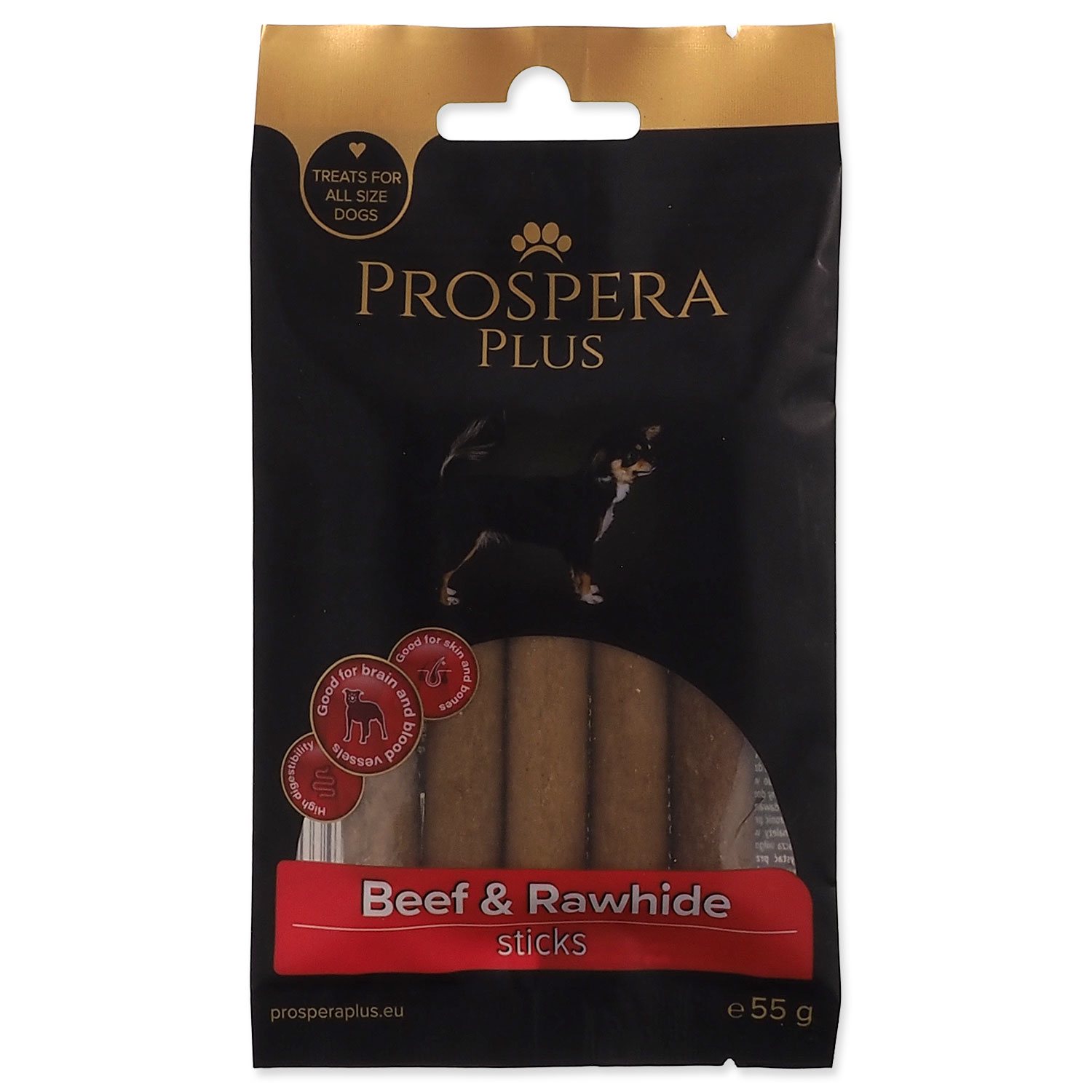 Pochoutka Prospera Plus Hovězí a surová kůže tyčinka 5 ks (7,5 cm)