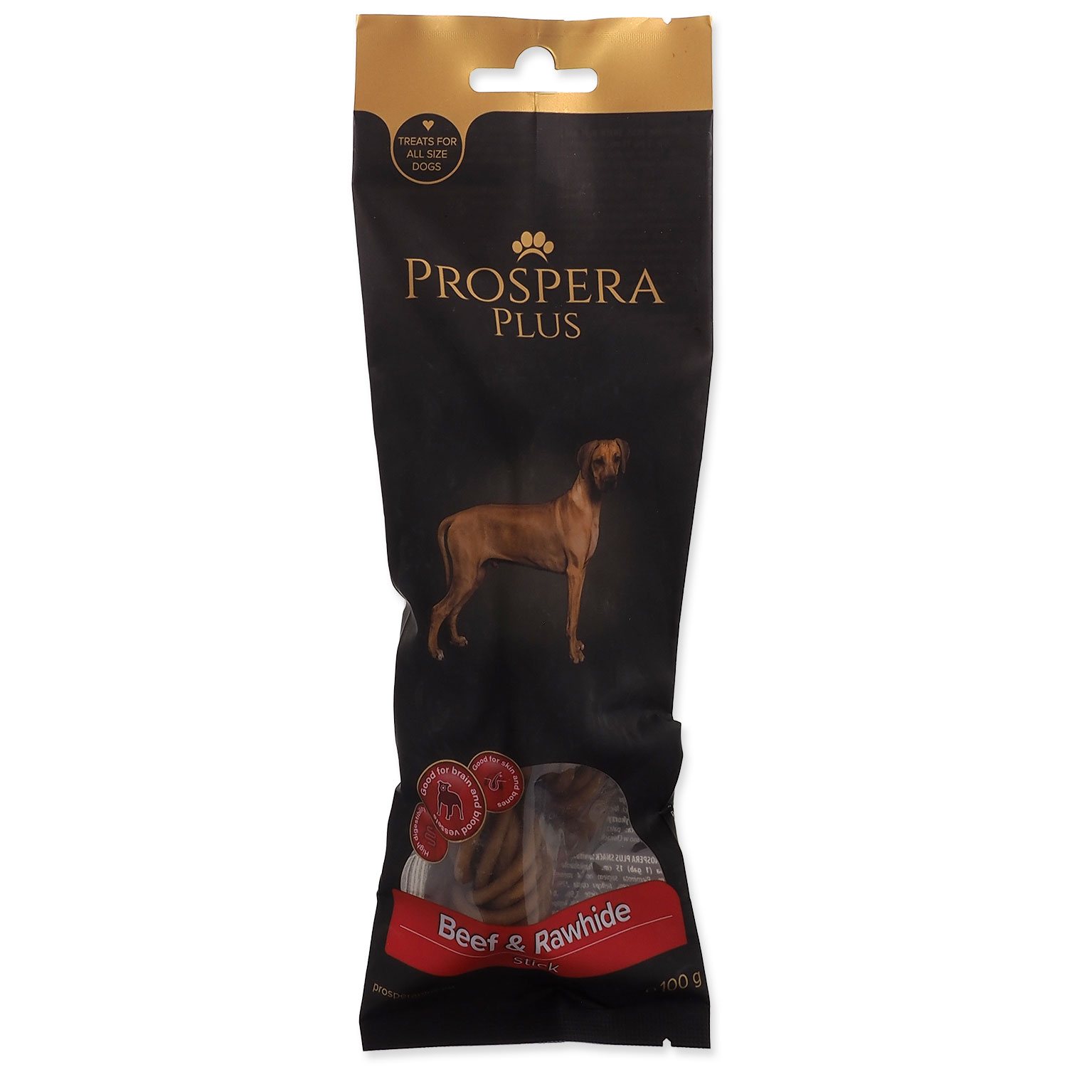 Pochoutka Prospera Plus Hovězí a surová kůže kroucená tyčinka 1 ks (15 cm)