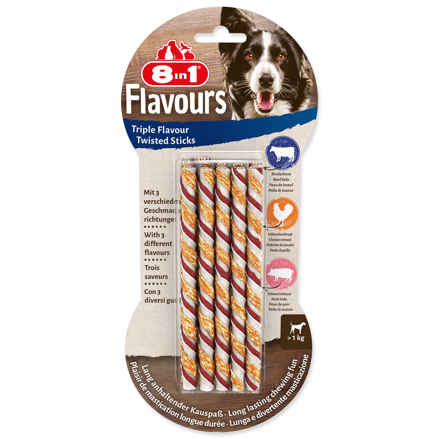 Tyčinka kroucená 8in1 žvýkací Triple Flavour 10 ks