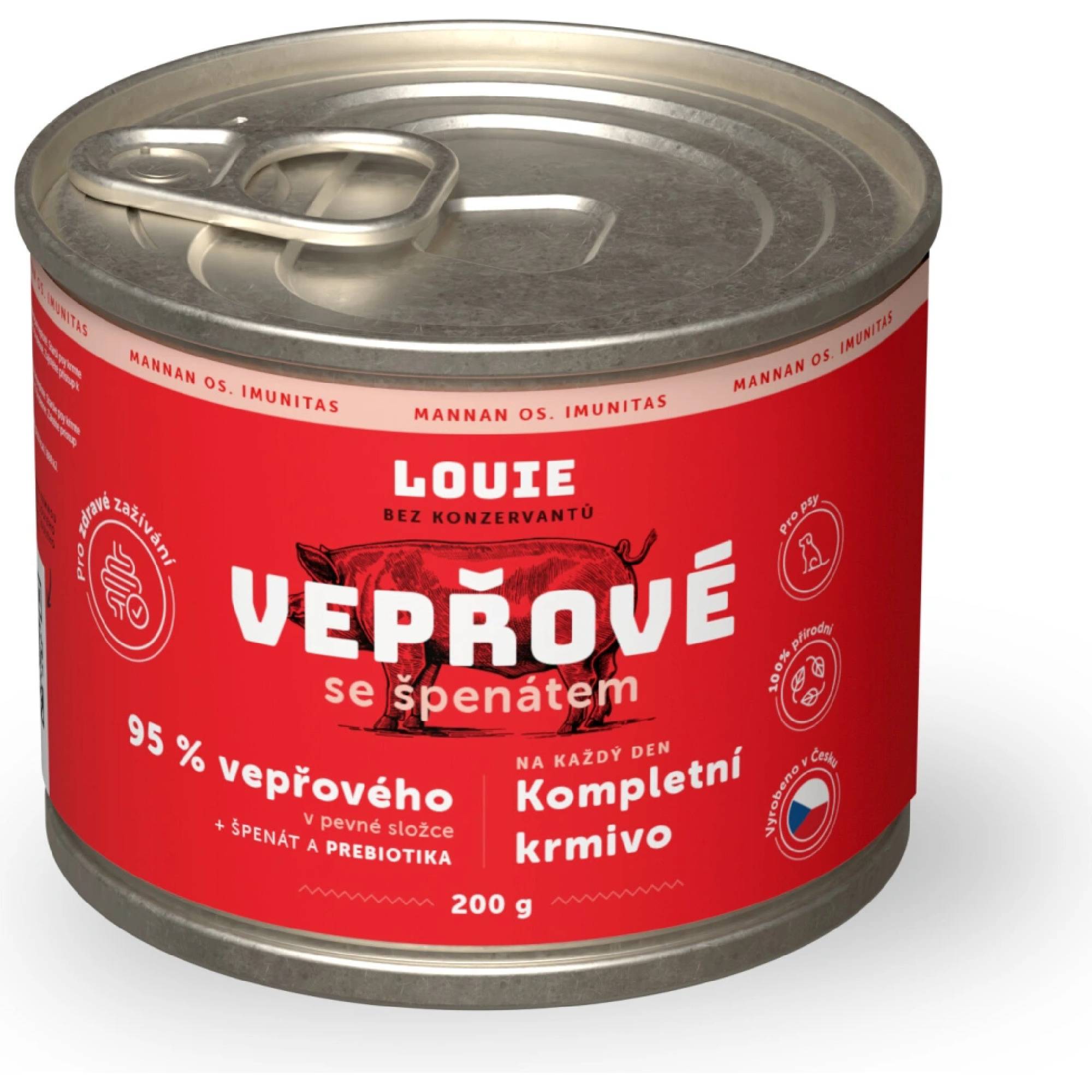 Louie konzerva pro psy vepřové, špenát, prebiotika 200 g