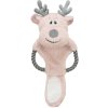 Vánoční sob na laně, šustící, 47 cm, plyš/bavlněné lano, růžová/šedá