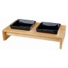 Dřevěný bar, 2x keramická čtyřhranná miska, černá (Velikost dřevěného baru s keramickými miskami 2 × 0,4 l/13 × 13 cm/ 36 × 7 × 19 cm)