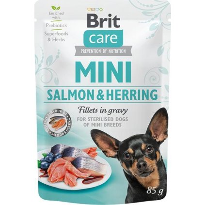 Brit Care Mini Dog kaps. Salmon&Herring sterilised fillets in gravy 85 g