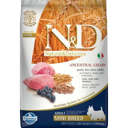 N&D ANCESTRAL GRAIN Dog LG Lamb, Spelt, Oats & Blueberry Adult Mini 7 kg