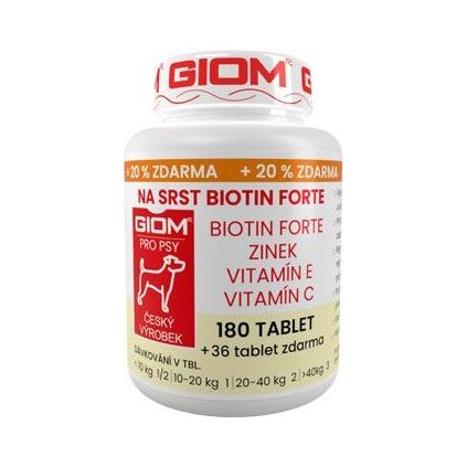 Giom pes Na srst Biotin FORTE 180 tbl+20% zdarma