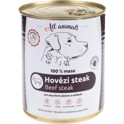 ALL ANIMALS konz. pro psy hovězí steak 800g