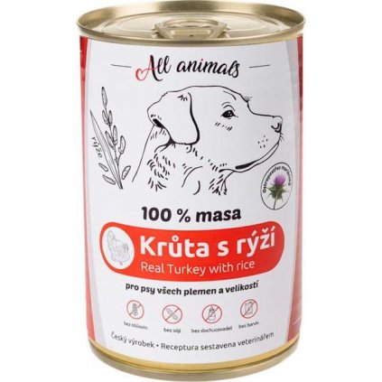 ALL ANIMALS konz. pro psy krůta mletá s rýží 400g