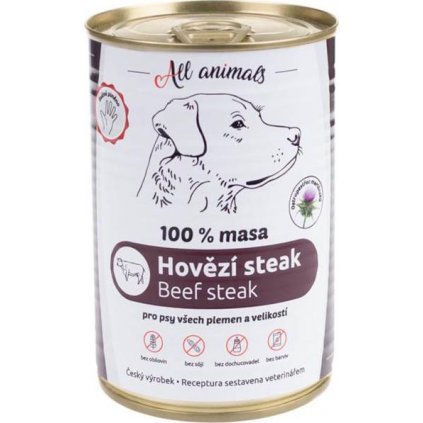 ALL ANIMALS konz. pro psy hovězí steak 400g