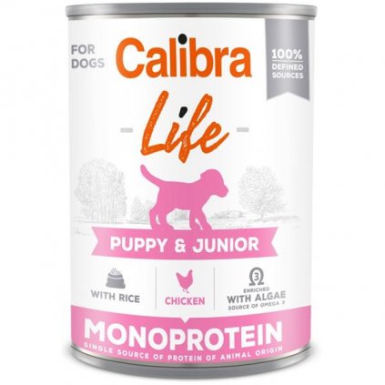 Calibra Dog Life konz. Puppy & Junior Chicken with rice 400g