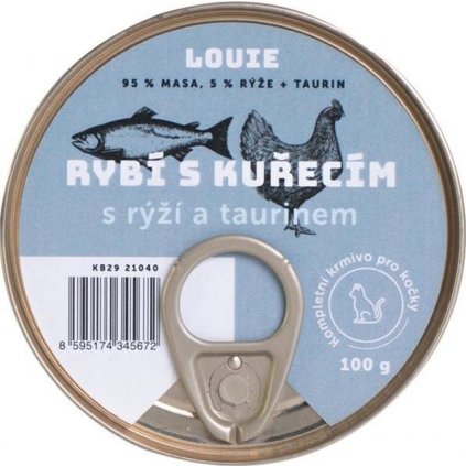 Louie konz. pro kočky rybí s kuř. s rýží a taurinem 100g