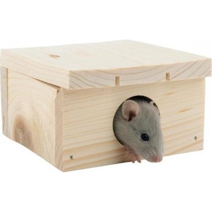 Domek dřevo křeček, myš rovná střecha 10 x 6 x 10 cm