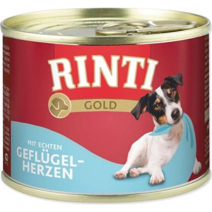 Rinti Dog Gold konzerva drůbeží srdíčka 185g