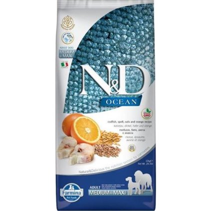 N&D OCEAN Dog LG Cod, Spelt, Oats & Orange Adult Medium & Maxi 12 kg