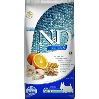 N&D OCEAN Dog LG Cod, Spelt, Oats & Orange Adult Mini 7 kg