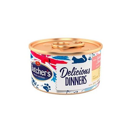 Butcher's Cat Delic.Dinners losos+krevety konz. 85g