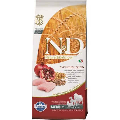 N&D ANCESTRAL GRAIN Dog LG Chicken, Spelt, Oats & Pomegranate Adult Medium & Maxi 12 kg