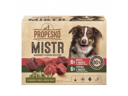 PROPESKO Dog Mistr hovězí, zvěřina v omáčce, kapsa 85 g (12 pack)