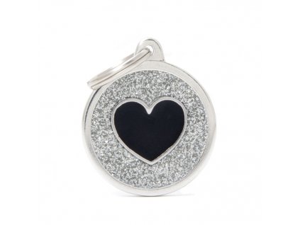 GREY BIG GLITTER CIRCLE BLACK HEART