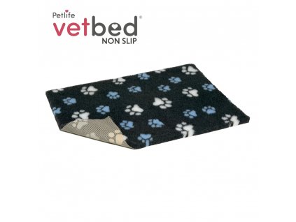 Vetbed protiskluz / Drybed Grafit modré a bílé packy DELUXE 75 x 50 cm, vlas 30 mm