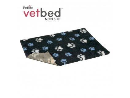 Vetbed protiskluz / Drybed Grafit modré a bílé packy DELUXE 100 x 75 cm, vlas 30 mm