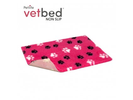 Vetbed protiskluz / Drybed Růžová černé a bílé packy DELUXE 150 x 100 cm, vlas 30 mm