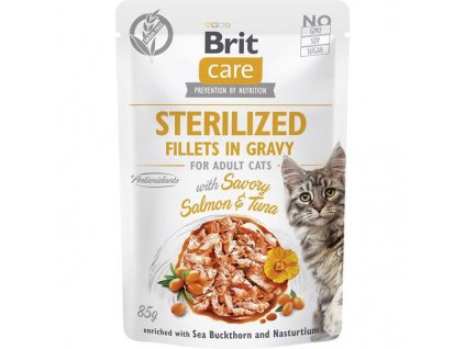 Brit Care Cat kaps. Fillets Gravy Sterilised with Savory Salmon&Tuna 85 g