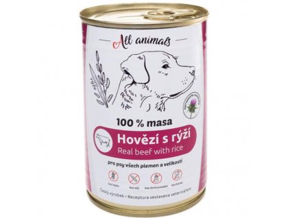 ALL ANIMALS konz. pro psy hov.mleté s rýží 400g