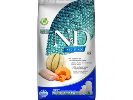 N&D OCEAN Dog GF Cod, Pumpkin & Cantaloupe Melon Puppy Medium & Maxi 2,5 kg