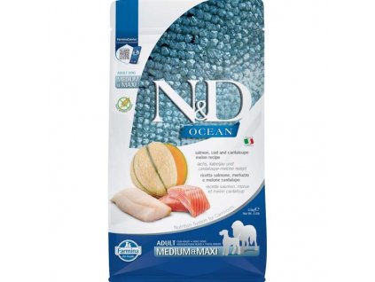 N&D OCEAN Dog GF Salmon, Cod & Cantaloupe Melon Adult Medium & Maxi 2,5 kg
